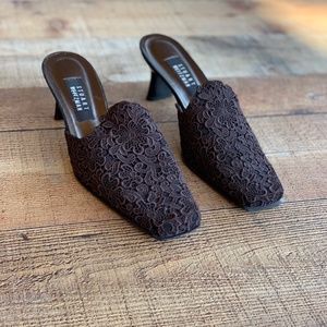 Stuart Weitzman | Lace Squared Thin Black Heels